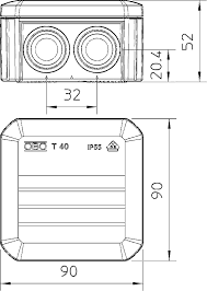 Boîte de dérivation T40 - Gris clair - Obo - dimensions