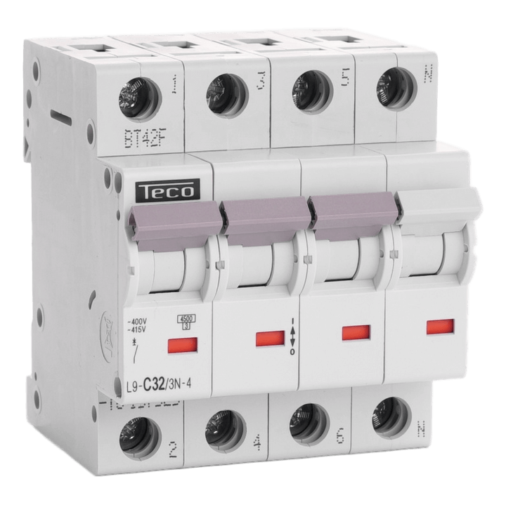 Disjoncteur TC - 4P - 4,5KA - 32A - Courbe C - Teco