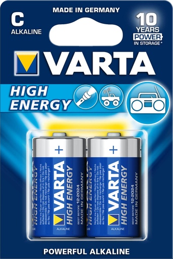 [VAR4914121412] Piles alcalines Hight Energy -1,5V - C (LR14) - Blister de 2 - Varta