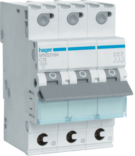 [HAGMWS316A] Disjoncteur 3P - 3KA - 16A - Courbe C - Quick connect - Hager