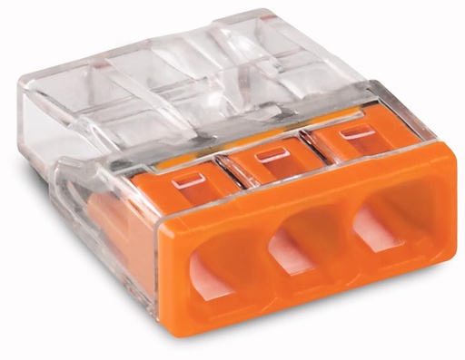 [WAG2273-203/100pc] Borne rapide 3 x 0,5-2,5mm² - Transp./orange - 100 pièces - Wago