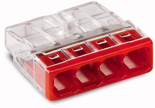[WAG2273-204/100pc] Borne rapide 4 x 0,5-2,5mm² - Transp./rouge - 100 pièces - Wago