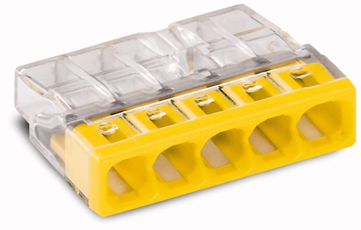 [WAG2273-205/100pc] Borne rapide 5 x 0,5-2,5mm² - Transp./jaune - 100 pièces - Wago