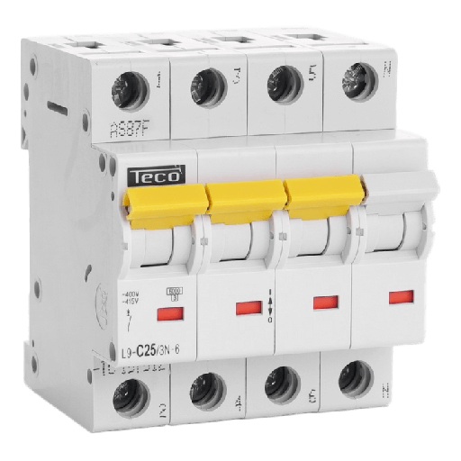 [TECL9C253N4] Disjoncteur TC - 4P - 4,5KA - 25A - Courbe C - Teco