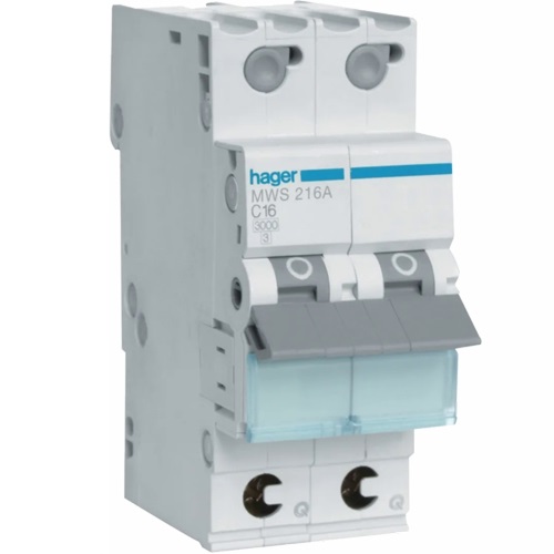 [HAGMWS216A] Disjoncteur 2P - 3KA - 16A  - Courbe C - Quick Connect - Hager